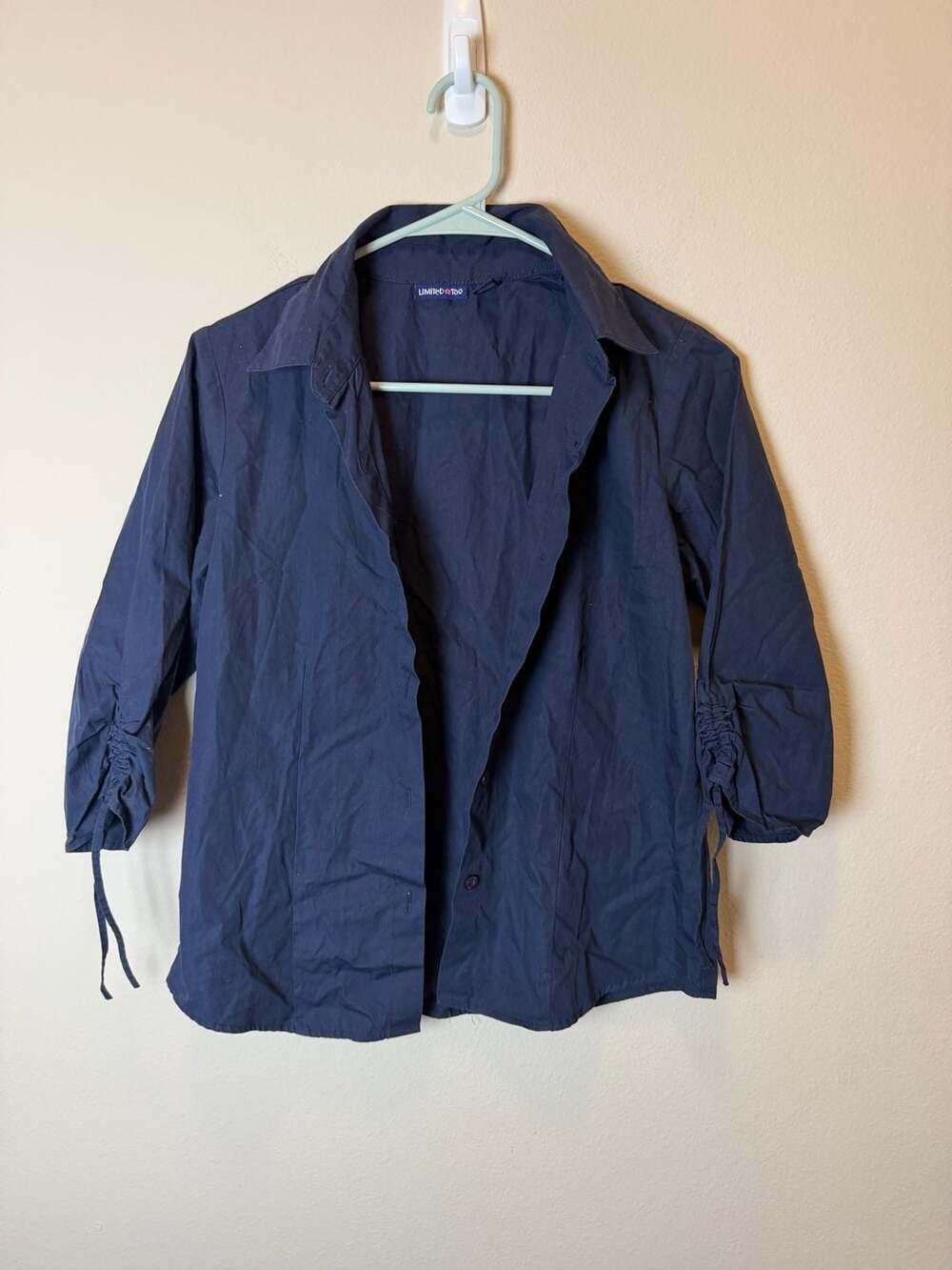 Limited Too Button-Up Shirt XL/16 Navy Cotton 3/4 Sleeve